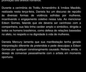 Daniela Mercury se pronuncia após insinuar que Edson Gomes agride a esposa